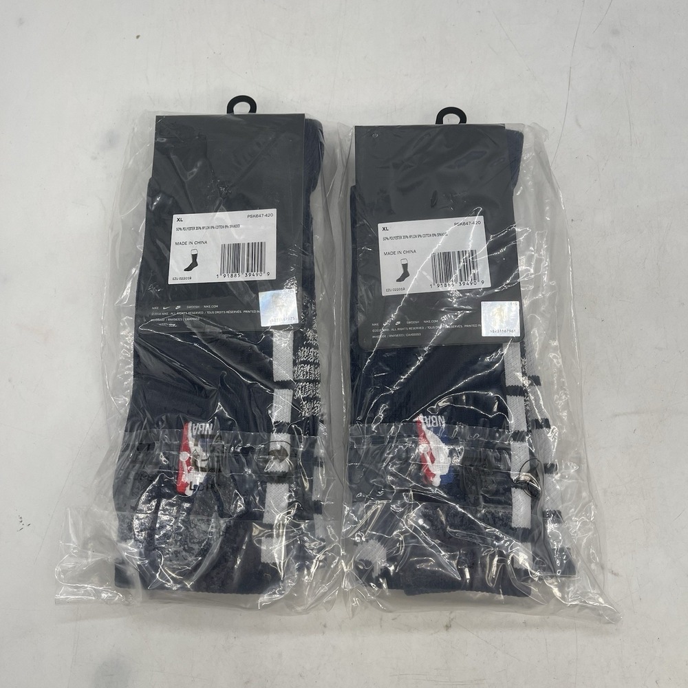 2 Pack Nike Men's Black NBA Socks Size XL Embroidered Logo Basketball